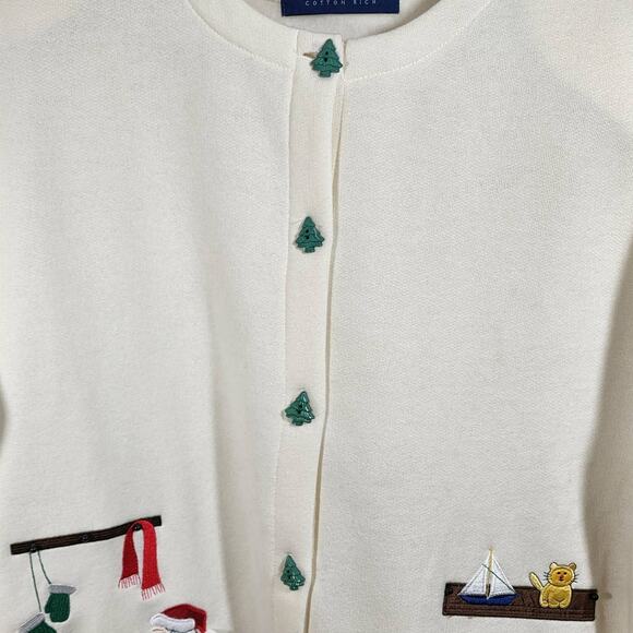 Size XL Santa's Workshop Christmas Scene Applique Buttoned Cardigan Karen Scott - Picture 7 of 11